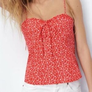Zara Red and White Smocked Bustier Camisole